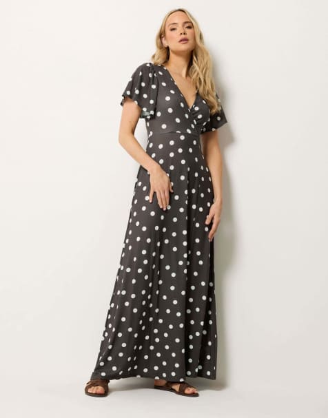 Long Tall Sally Polka dot wrap maxi dress in brown - view 1