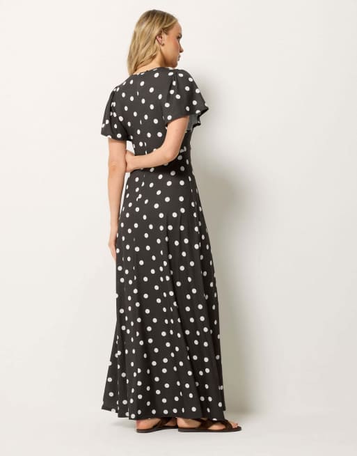 Long Tall Sally Polka dot wrap maxi dress in brown, 3 of 4