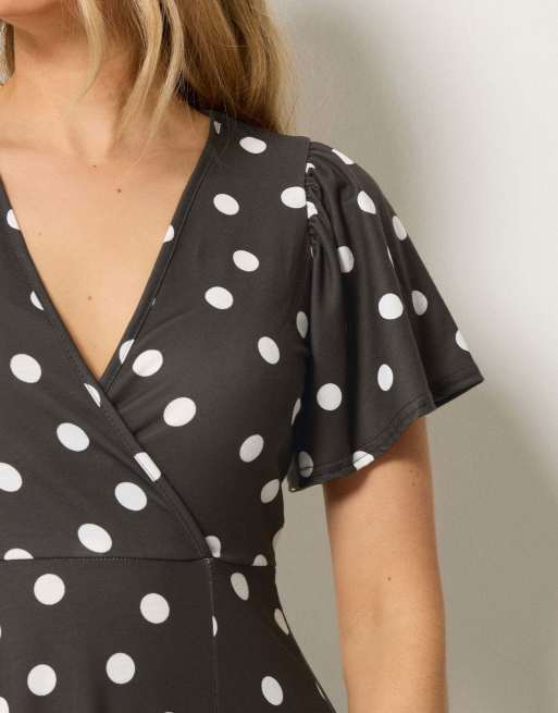 Long Tall Sally Polka dot wrap maxi dress in brown, 4 of 4
