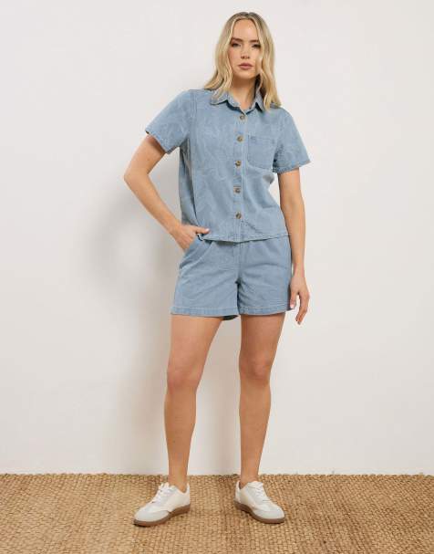 Long Tall Sally Premium jacquard denim shorts in blue - view 1