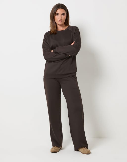 Long Tall Sally Premium wide leg joggers in brown, 2 of 4