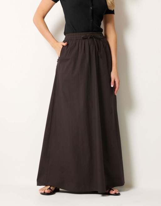 Long Tall Sally Pull on maxi skirt in brown, 2 of 4