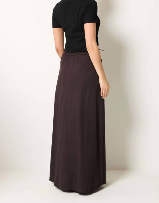 Long Tall Sally Pull on maxi skirt in brown, 3 of 4