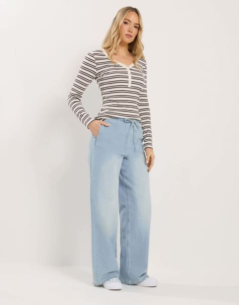 Long Tall Sally Pull on wide leg jeans in blue - view 1