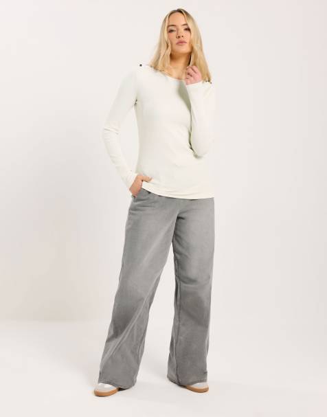 Long Tall Sally Ribbed button top in ivory - view 1