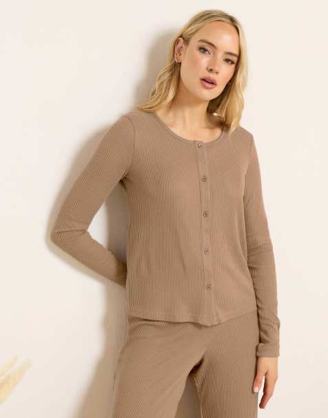 Long Tall Sally Ribbed cardigan in brown - view 1