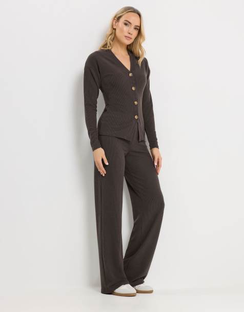 Long Tall Sally Ribbed cardigan in brown - view 1