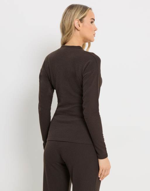 Long Tall Sally Ribbed cardigan in brown, 2 of 4