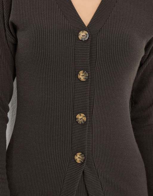 Long Tall Sally Ribbed cardigan in brown, 3 of 4