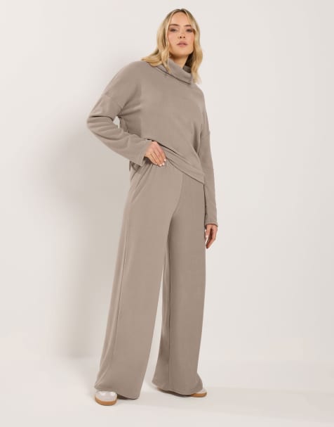 Long Tall Sally Ribbed roll neck top in natural