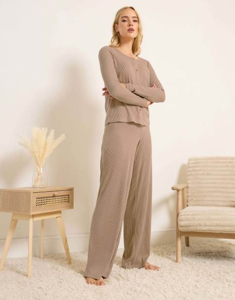 Long Tall Sally Ribbed wide leg trousers in brown - view 1