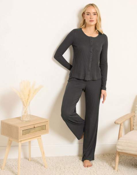 Long Tall Sally Ribbed wide leg trousers in grey