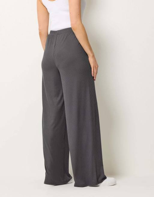 Long Tall Sally Ribbed wide leg trousers in grey, 3 of 4