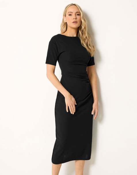 Long Tall Sally Ruched detail midi dress in black - view 1