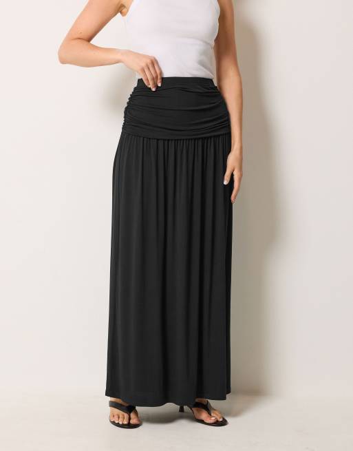 Long Tall Sally Ruched waist maxi skirt in black, 2 of 4