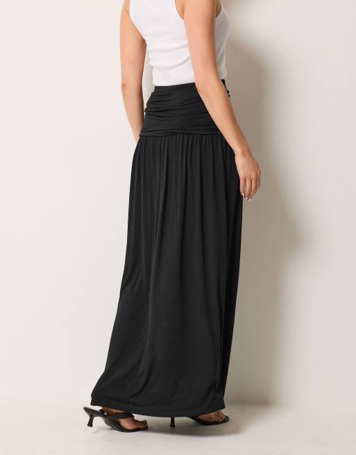 Long Tall Sally Ruched waist maxi skirt in black, 3 of 4