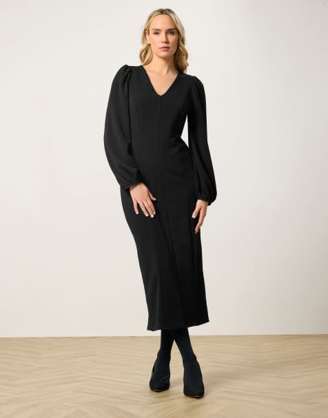 Long Tall Sally Seam front midi dress in black - view 1