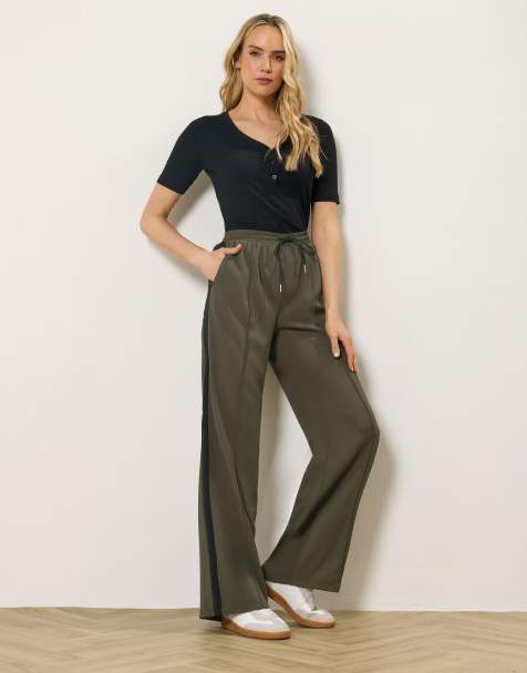 Long Tall Sally Side stripe wide leg trousers in green - view 1