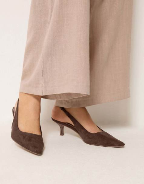 Long Tall Sally Slingback kitten heel in standard fit in brown - view 1