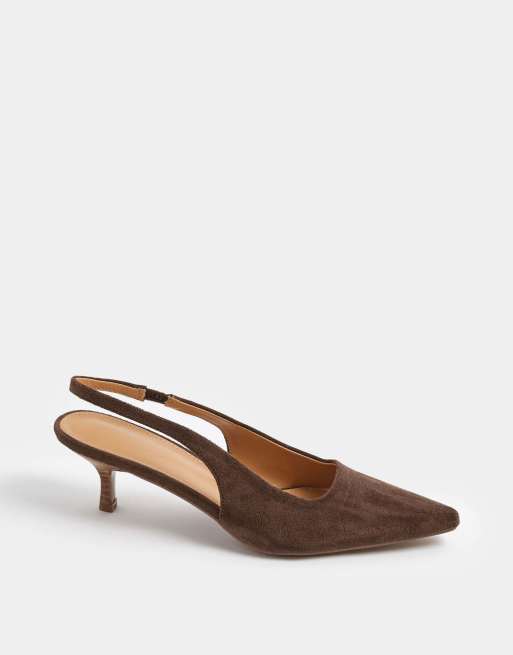 Long Tall Sally Slingback kitten heel in standard fit in brown, 2 of 4