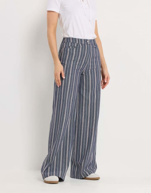 Long Tall Sally Stripe denim wide leg jeans in blue, 2 of 4
