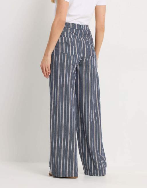 Long Tall Sally Stripe denim wide leg jeans in blue, 3 of 4