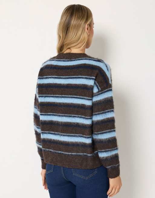 Long Tall Sally Stripe knit jumper in brown, 3 of 4