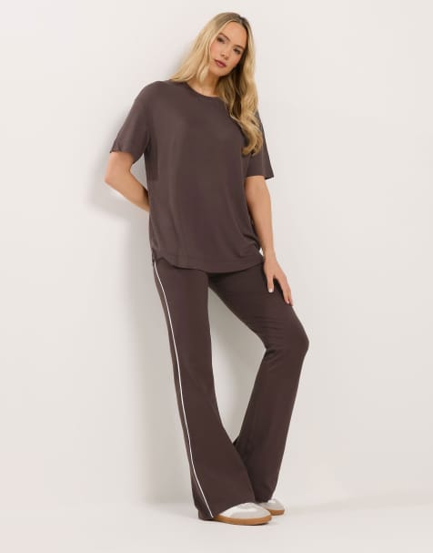 Long Tall Sally Striped flare leggings in brown - view 1