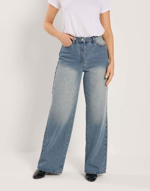 Long Tall Sally Studded wide leg jeans in blue, 2 of 4