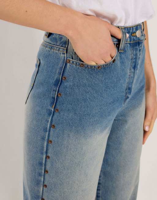 Long Tall Sally Studded wide leg jeans in blue, 4 of 4