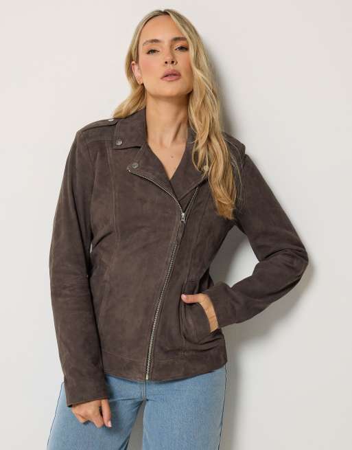 Long Tall Sally Suede biker jacket in brown, 2 of 4