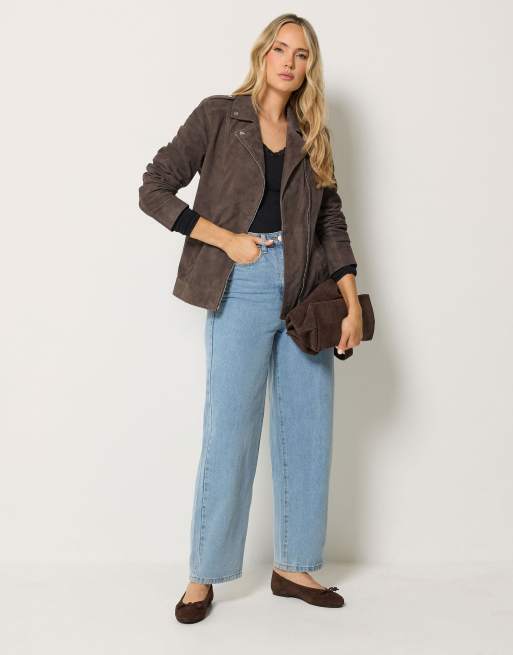 Long Tall Sally Suede biker jacket in brown, 3 of 4