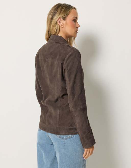 Long Tall Sally Suede biker jacket in brown, 4 of 4