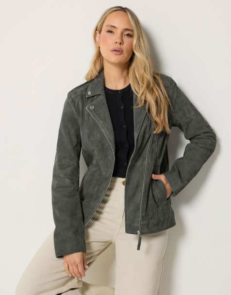 Long Tall Sally Suede biker jacket in grey - view 1