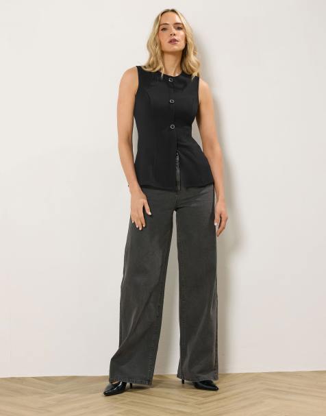 Long Tall Sally Textured button waistcoat in black