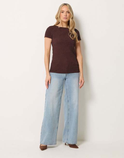 Long Tall Sally Textured slash neck top in brown, 2 of 4