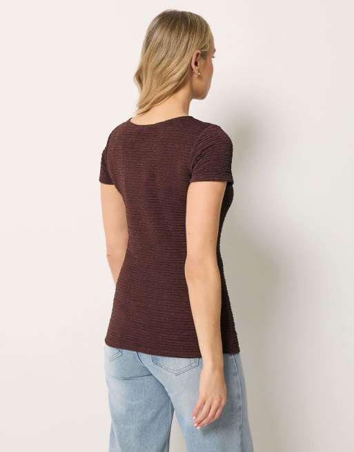 Long Tall Sally Textured slash neck top in brown, 3 of 4