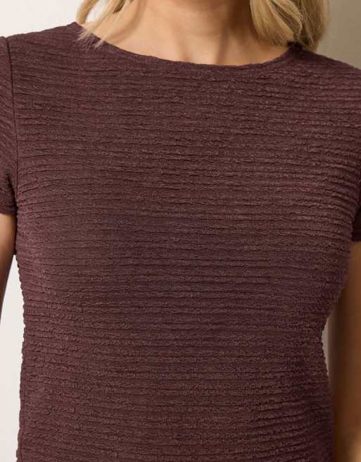 Long Tall Sally Textured slash neck top in brown, 4 of 4