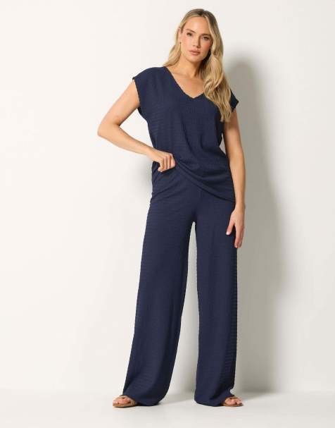 Long Tall Sally Textured wide leg trousers in blue - view 1