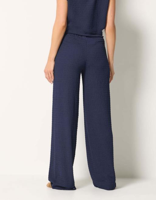Long Tall Sally Textured wide leg trousers in blue, 3 of 4
