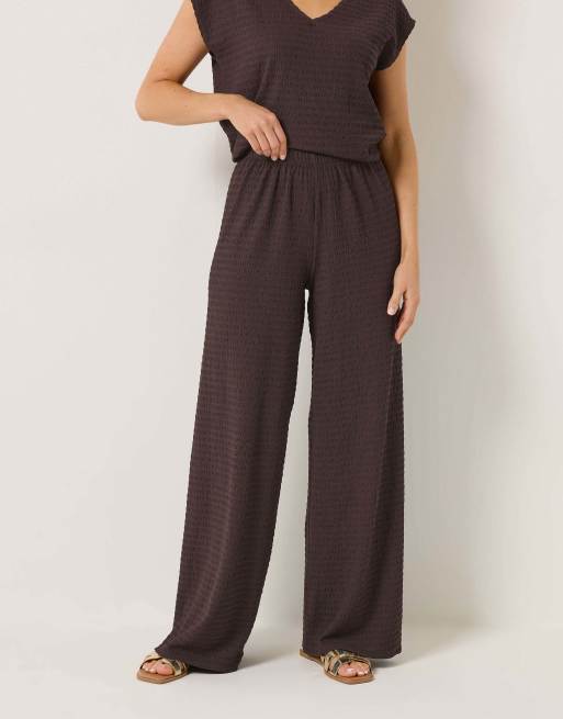 Long Tall Sally Textured wide leg trousers in brown, 2 of 4