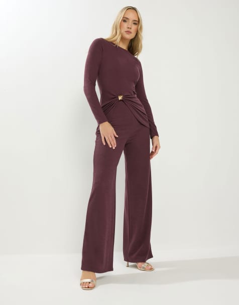 Long Tall Sally Textured wide leg trousers in red - view 1