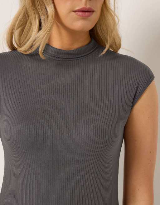 Long Tall Sally Tie back ribbed top in grey, 4 of 4