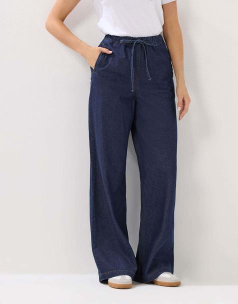Long Tall Sally Tie waist wide leg jeans in blue - view 1