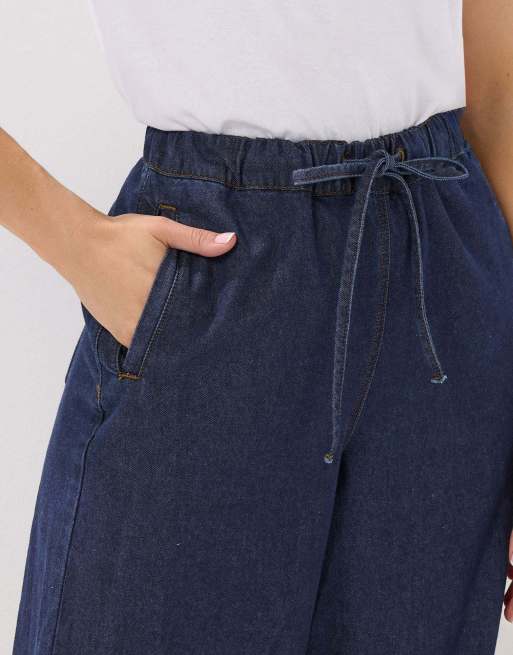 Long Tall Sally Tie waist wide leg jeans in blue, 4 of 4