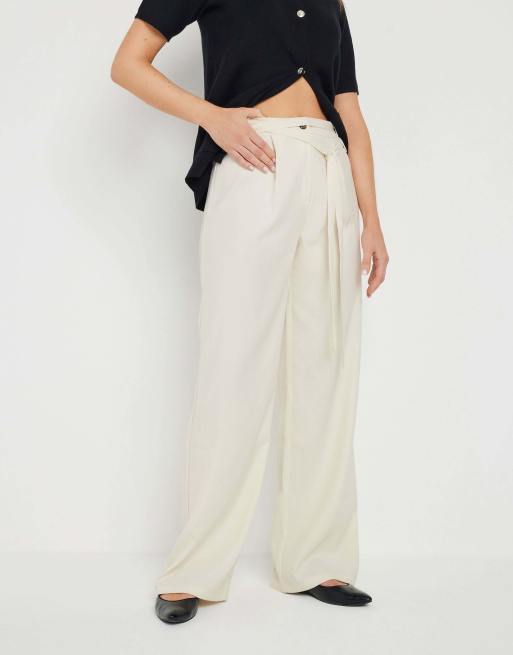 Long Tall Sally Tie wide leg trousers in ivory, 3 of 4