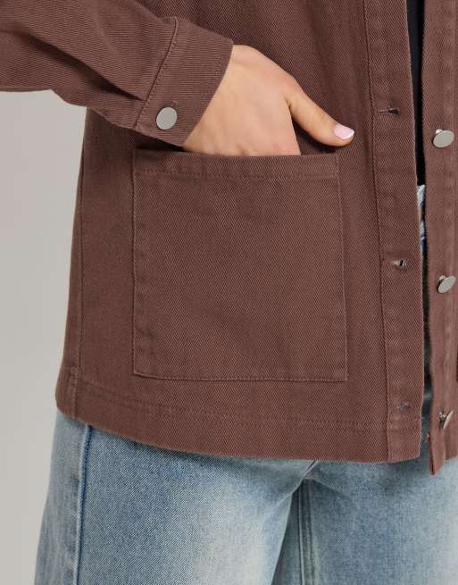Long Tall Sally Twill barn jacket in brown, 4 of 4