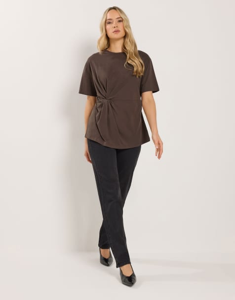 Long Tall Sally Twist front t-shirt in brown - view 1