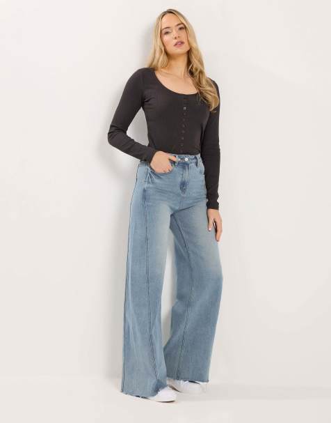 Long Tall Sally Twist seam wide leg jeans in blue - view 1