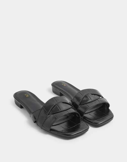 Long Tall Sally Twisted block mule sandals in standard fit in black, 2 of 4